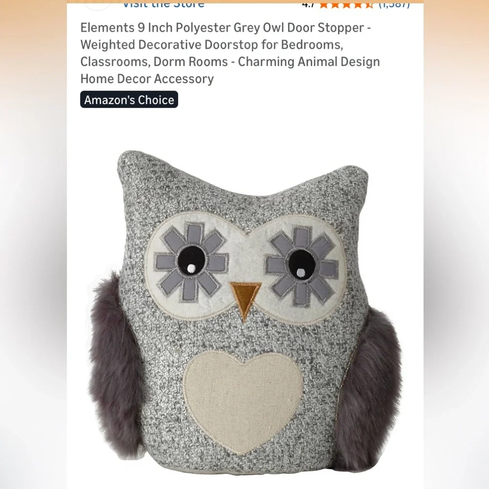 This is an Elements Weighted Fabric Owl Door Stopper. NWOT. 9 inches tall.